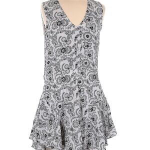 A.L.C. White Black Paisley Print Asymmetric Ruffle Hem Mini Dress Size 8